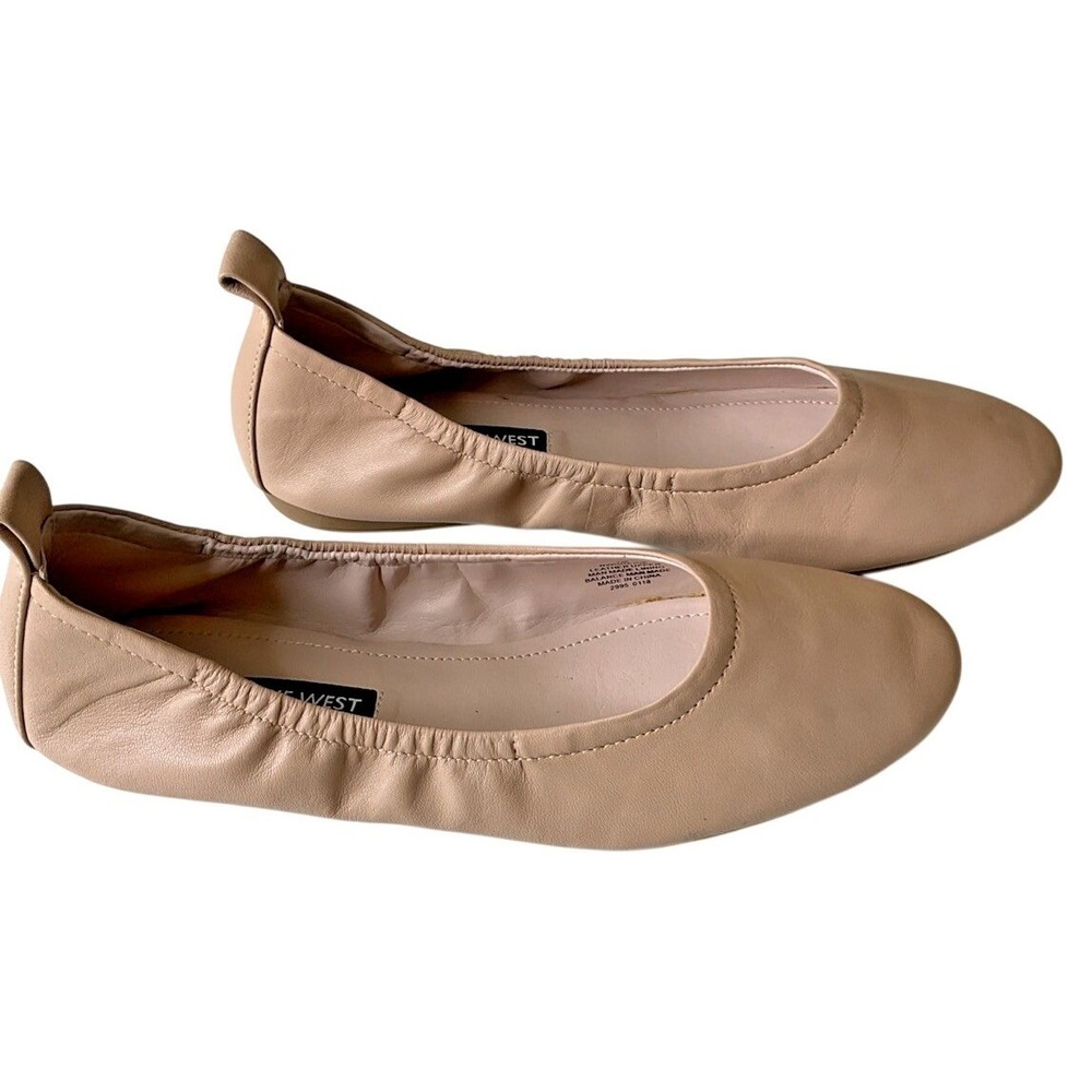 Nine West Leather Slip On Greige Ballerina Preppy Round Toe Flats Cottagecore 7M - Picture 3 of 9